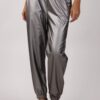 PANTALONI IN ECOPELLE CON POLSINI - Argento, M