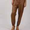 PANTALONI IN ECOPELLE CON POLSINI - Cammello, M