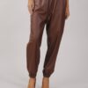 PANTALONI IN ECOPELLE CON POLSINI - Marrone, M