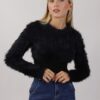 MAGLIA CROP EFFETTO PELO - Black, TU