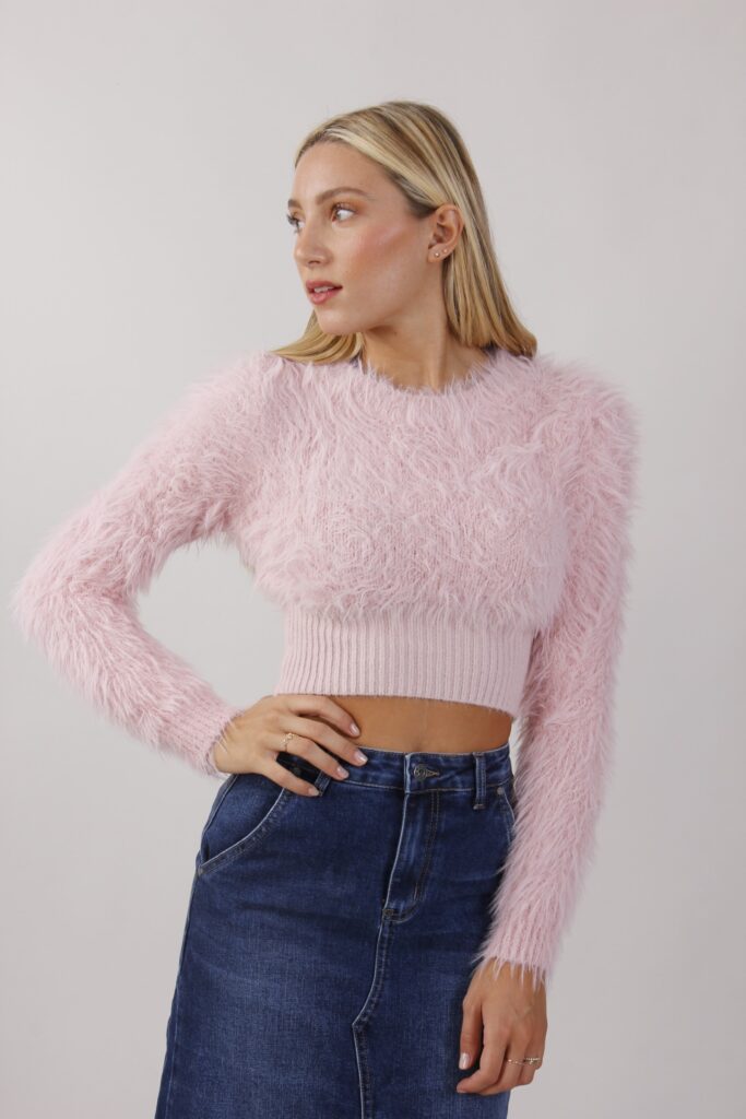 MAGLIA CROP EFFETTO PELO - Rose, TU 