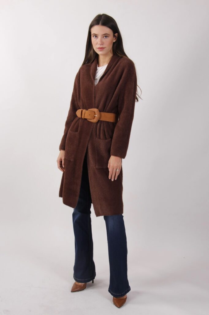 CARDIGAN LUNGO CON TASCHE EFFETTO PELO 