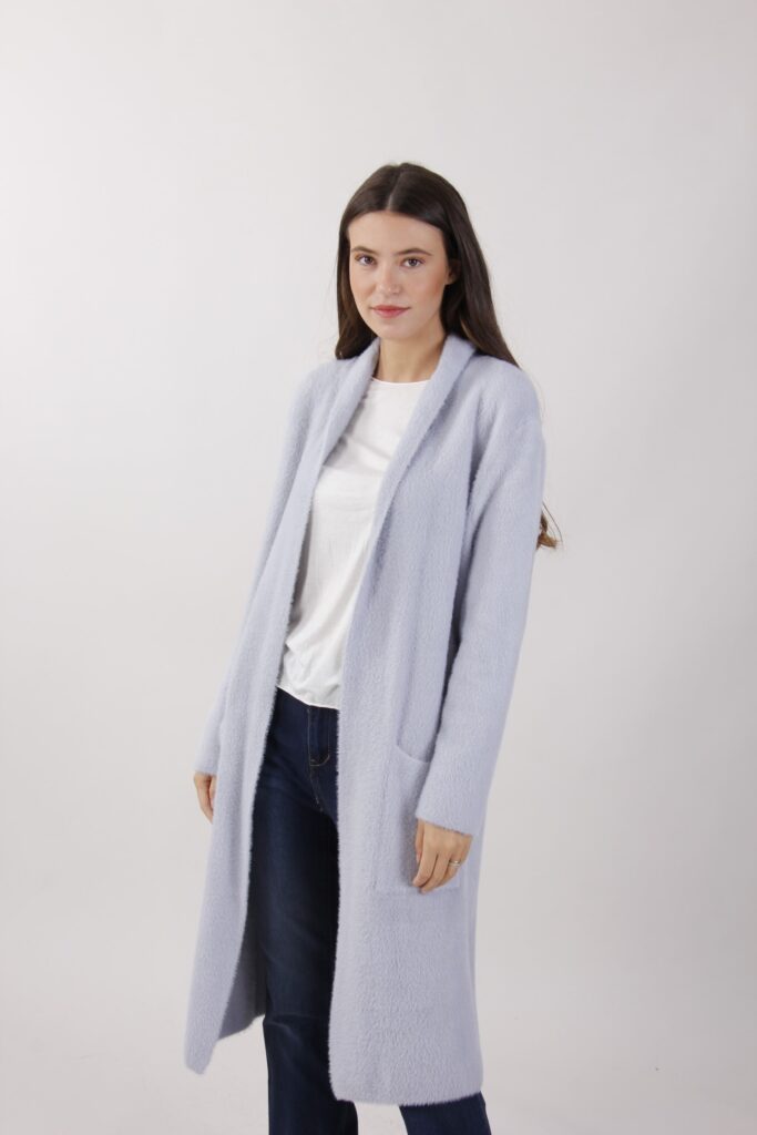 CARDIGAN LUNGO CON TASCHE EFFETTO PELO - Grigio, TU 