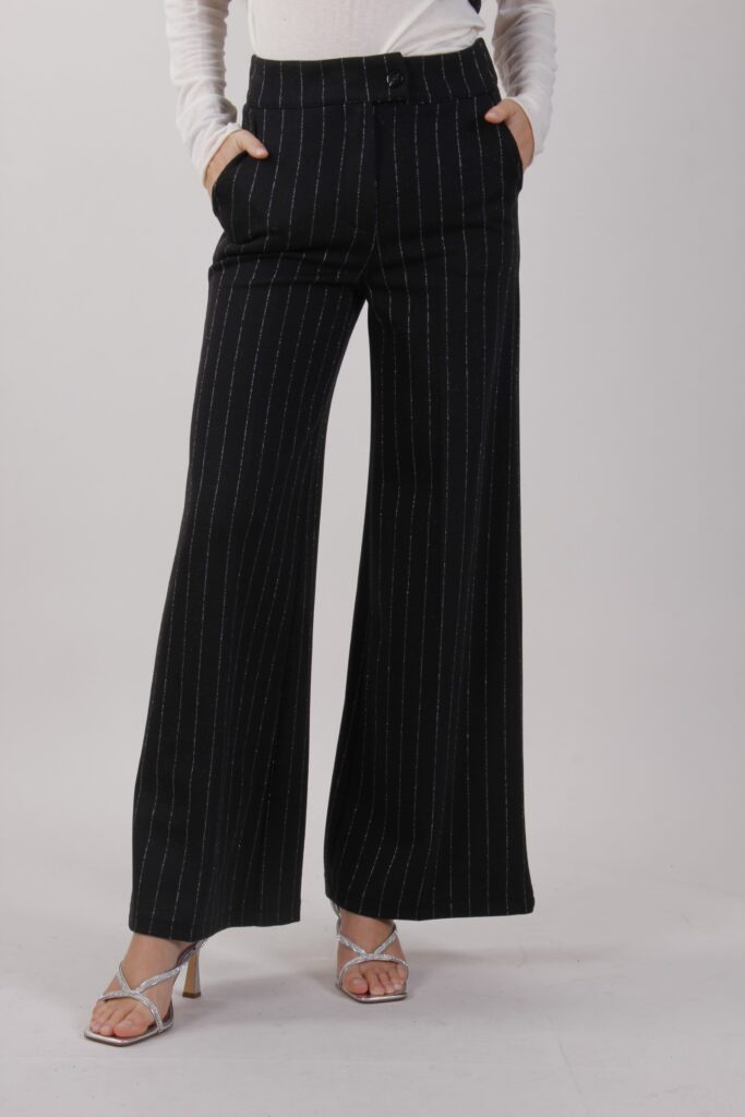 PANTALONE PALAZZO ELEGANTE GESSATO - Μαύρος, M 