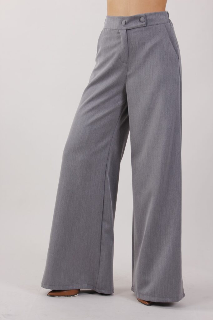 PANTALONE PALAZZO CON DOPPIA ABBOTTONATURA - Grey, S 