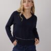 MAGLIA SCOLLO A V DETTAGLI LUREX - Blu, TU