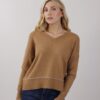 MAGLIA SCOLLO A V DETTAGLI LUREX - Cammello, TU