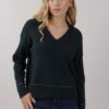 MAGLIA SCOLLO A V DETTAGLI LUREX - Verde bottiglia, TU