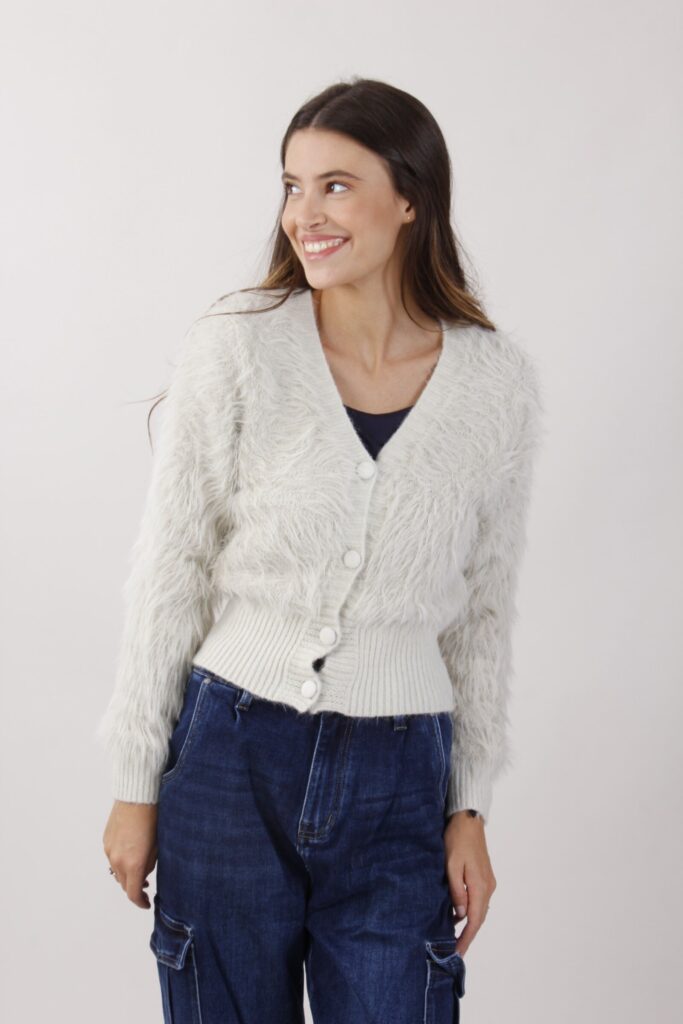 CARDIGAN EFFETTO PELO CON BOTTONI 