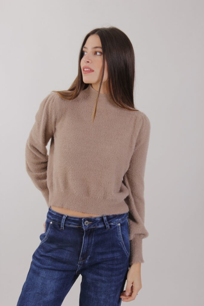 MAGLIA MORBIDA MANICHE A PALLONCINO - Camello, TU 