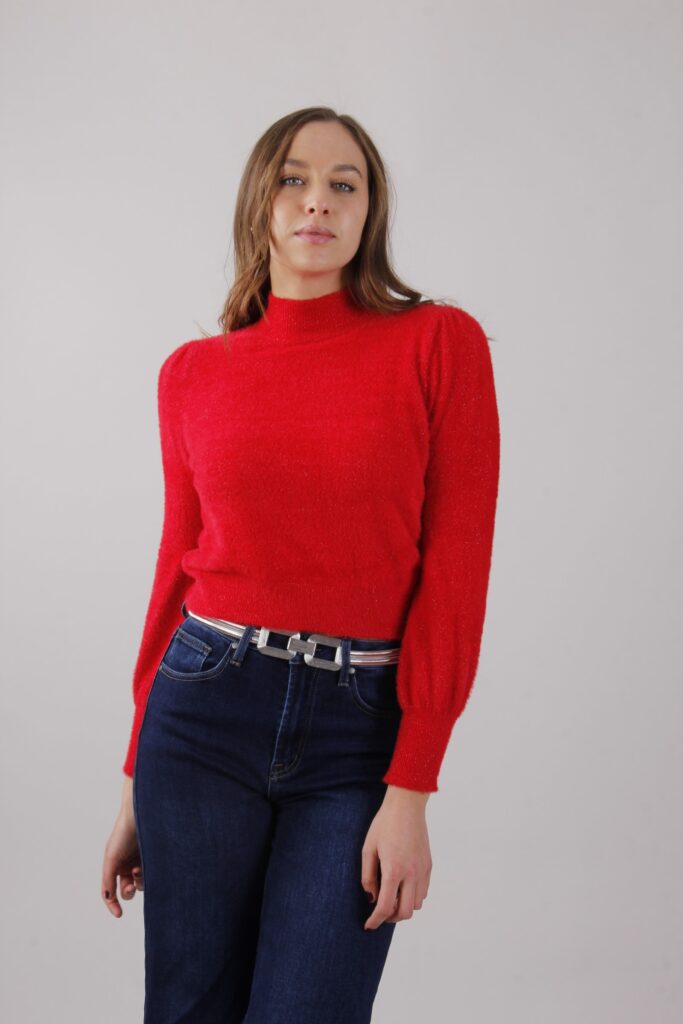 MAGLIA MORBIDA MANICHE A PALLONCINO - Rosso, TU 