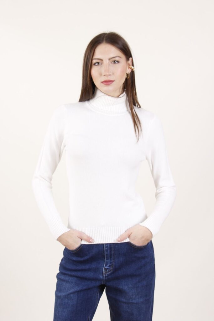 MAGLIA A COLLO ALTO IN VISCOSA - Cream, TU 