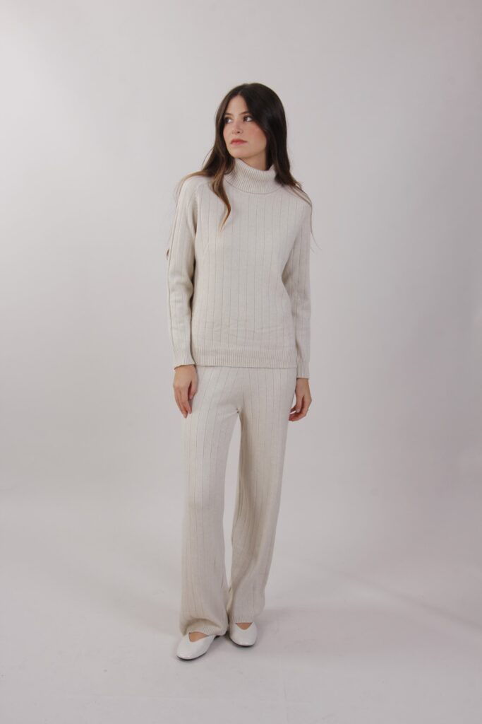 RIB KNIT TROUSERS WITH ELASTIC WAIST  