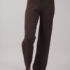 PANTALONI IN MAGLIA A COSTE CON VITA ELASTICA - Dark Brown, TU