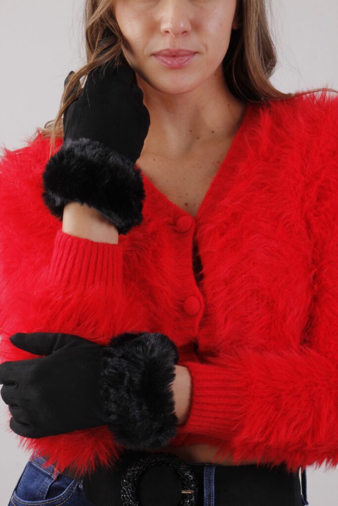 GUANTI SCAMOSCIATI CON PELLICCIA AL POLSO 