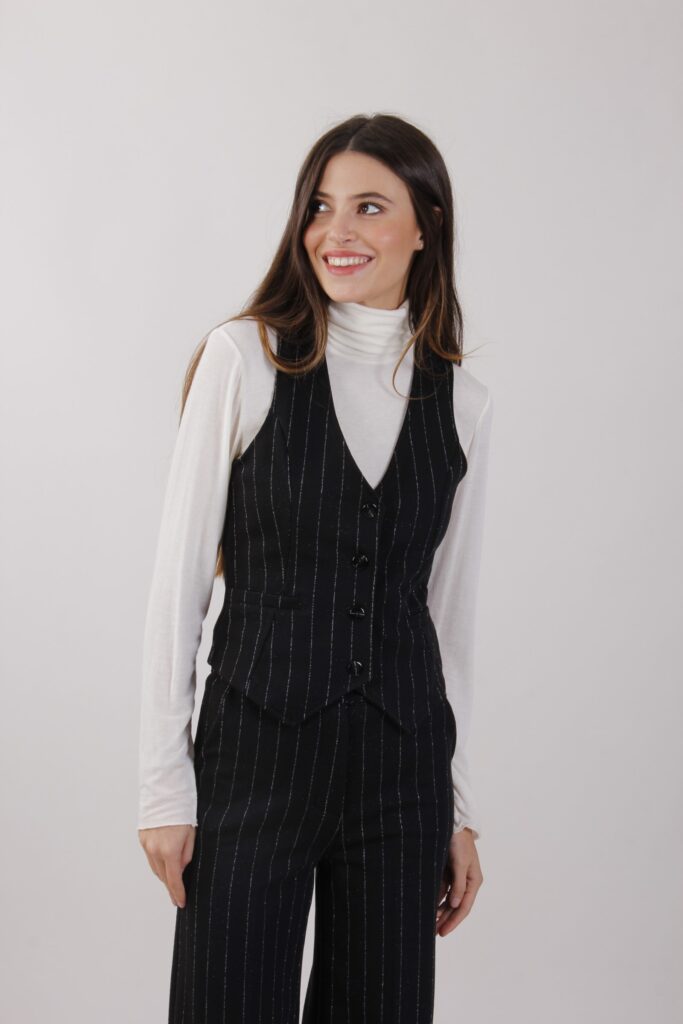 GILET ELEGANTE GESSATO - Μαύρος, M 