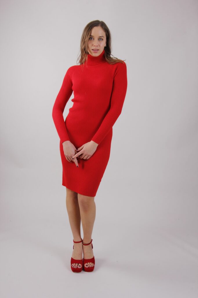 ABITO ADERENTE IN MAGLIA A COSTINE - Rosso, TU 