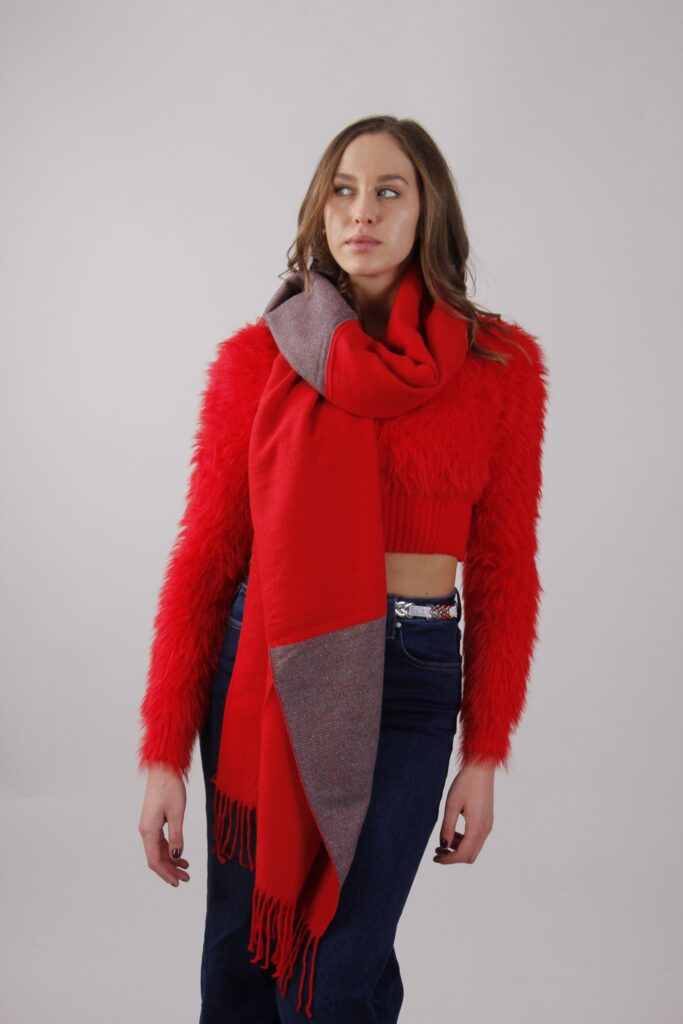 SCIARPA DOUBLE FACE CON DETTAGLI IN LUREX E FRANGE 