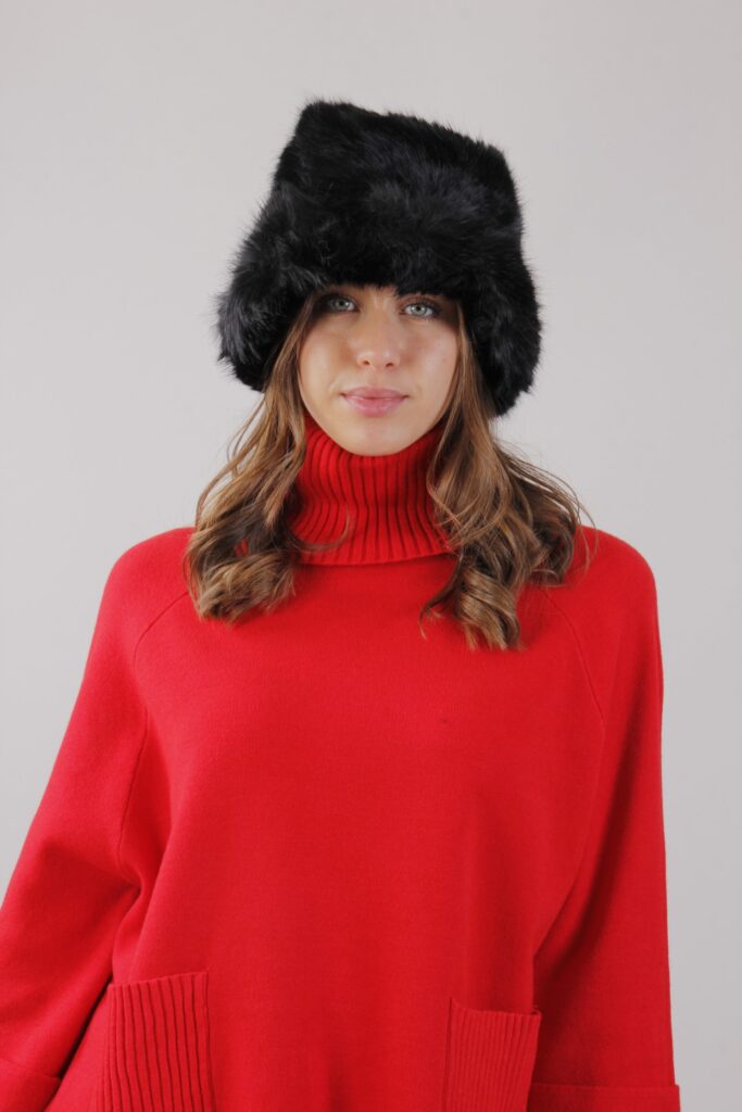 CAPPELLO A SECCHIELLO EFFETTO PELLICCIA - Nero, TU 