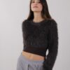 MAGLIA CROP EFFETTO PELO - Dark Brown, TU