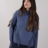 MAGLIONE A COLLO ALTO CON FRANGE - Dusty Blue, TU