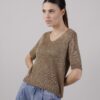 MAGLIA A MANICHE CORTE IN LUREX CON COSTINE - Medal Bronze, TU