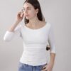 MAGLIA MANICA 3/4 IN COTONE ADERENTE - Bianco, TU