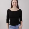 MAGLIA MANICA 3/4 IN COTONE ADERENTE - Nero, TU