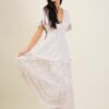 ABITO LUNGO IN PIZZO CON MANICHE RICAMATE - Beige, TU
