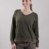 MAGLIA CON SCOLLO A V CON MANICHE E ORLO DECORATE - TU