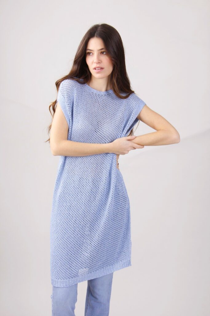 ABITO LUNGO TRAFORATO IN LUREX - Sky blue, TU 