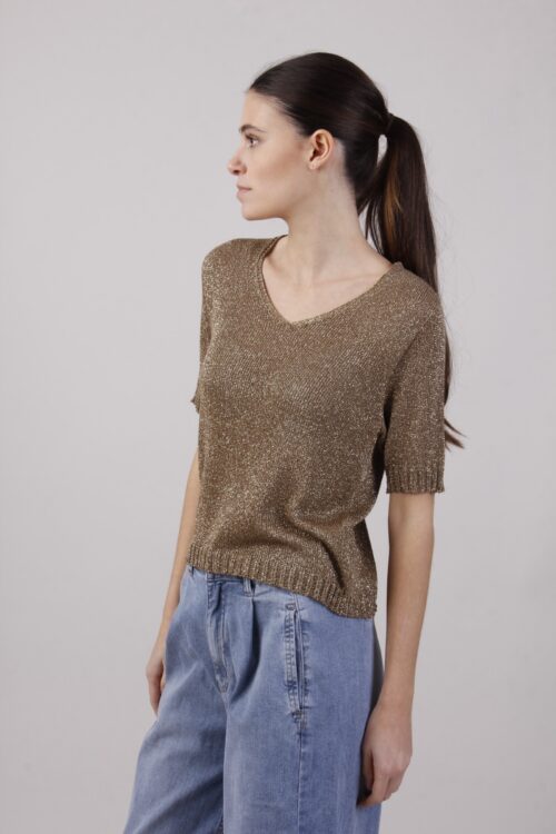 Alternative view of MAGLIA A MANICHE CORTE IN LUREX CON COSTINE