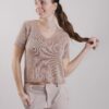 MAGLIA A MANICHE CORTE IN LUREX CON COSTINE - Rose, TU