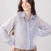 CAMICIA FANTASIA A RIGHE CON ROUCHES - Celeste, M