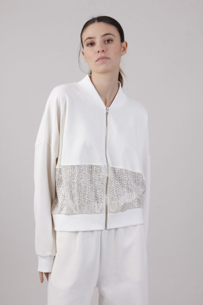 FELPA CON ZIP DECORATA CON PAILLETTES 