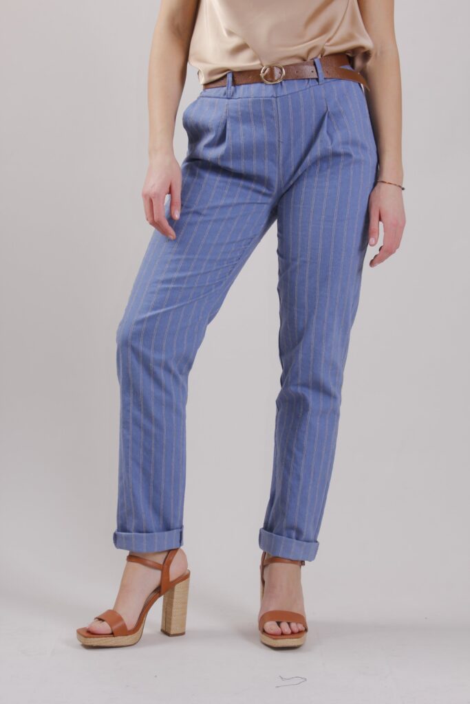PANTALONI A RIGHE CON CINTURA 