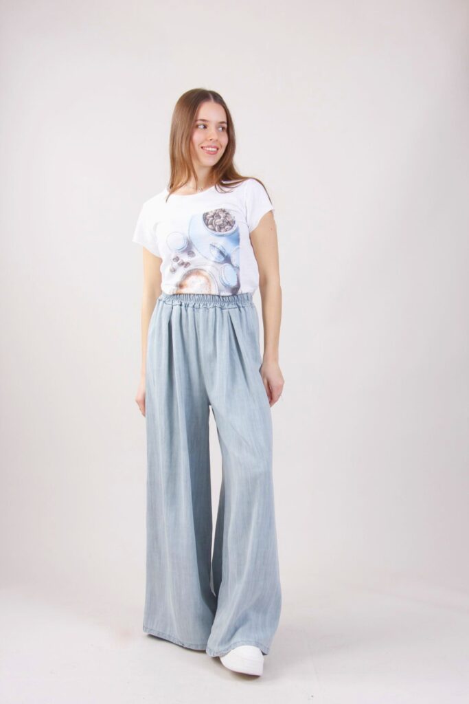 PANTALONE IN VISCOSA EFFETTO DENIM 