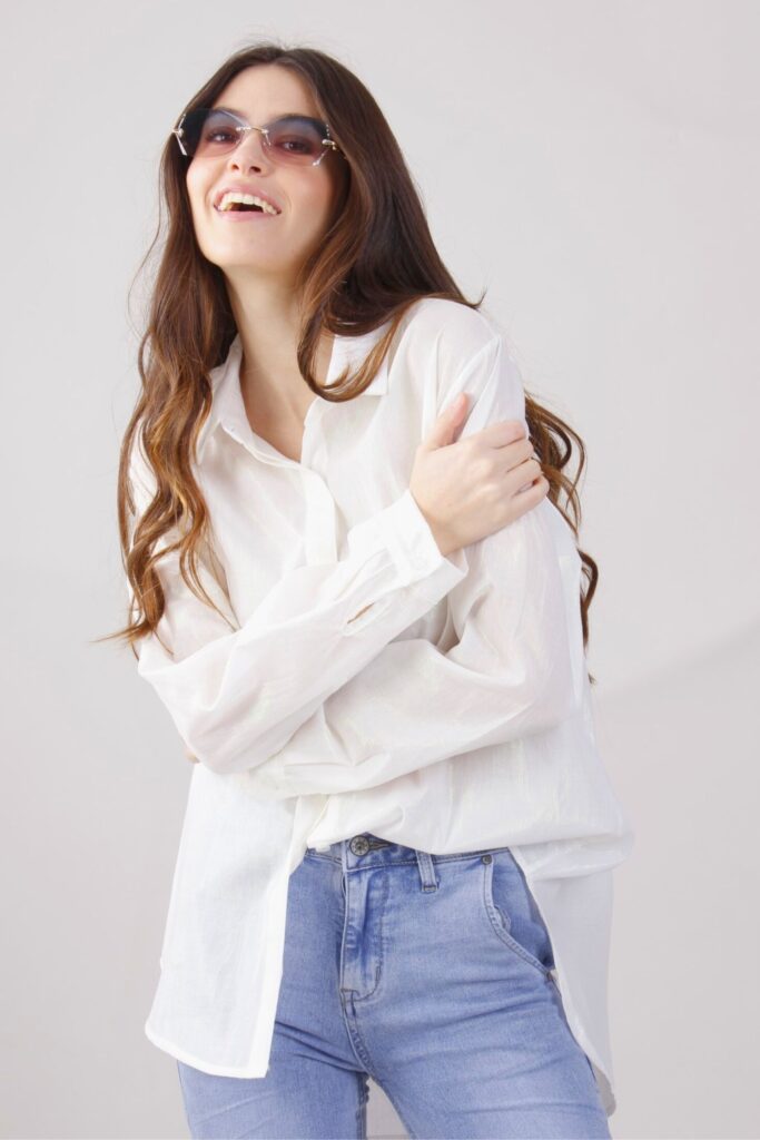 CAMICIA IN LUREX E COTONE EFFETTO IRIDESCENTE 