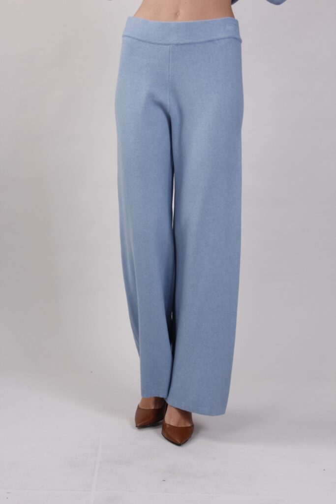 PANTALONE PALAZZO IN MAGLIA - Azul pálido, TU 