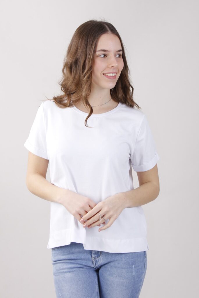 T-SHIRT CON RISVOLTO - Weiß, S 