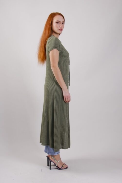 Alternative view of CARDIGAN LUNGO TRAFORATO A MANICHE CORTE