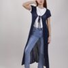 CARDIGAN LUNGO TRAFORATO A MANICHE CORTE - Blu, TU