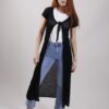 CARDIGAN LUNGO TRAFORATO A MANICHE CORTE - Nero, TU