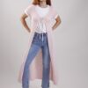CARDIGAN LUNGO TRAFORATO A MANICHE CORTE - Rosa, TU