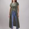 CARDIGAN LUNGO TRAFORATO A MANICHE CORTE - Verde militare, TU