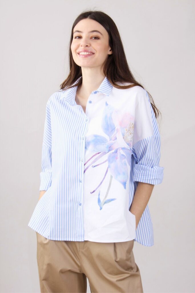 CAMICIA A RIGHE E FIORI 