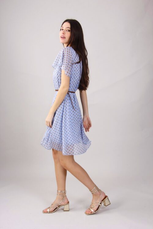 Alternative view of ABITO A POIS CON CINTURINA IN VITA E COLLETTO IN LUREX