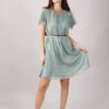 ABITO A POIS CON CINTURINA IN VITA E COLLETTO IN LUREX - Verde acqua, M