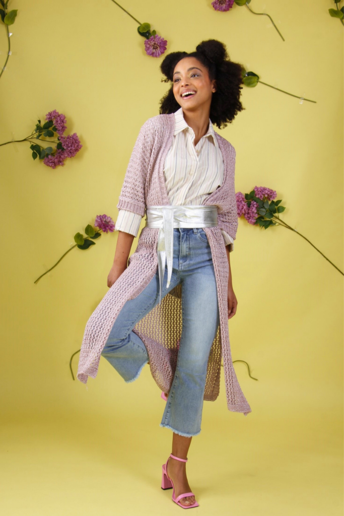 CARDIGAN TRAFORATO A MANICHE CORTE IN LUREX 