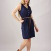 ABITO SMANICATO IN COTONE CON CINTURINA - Blu, M